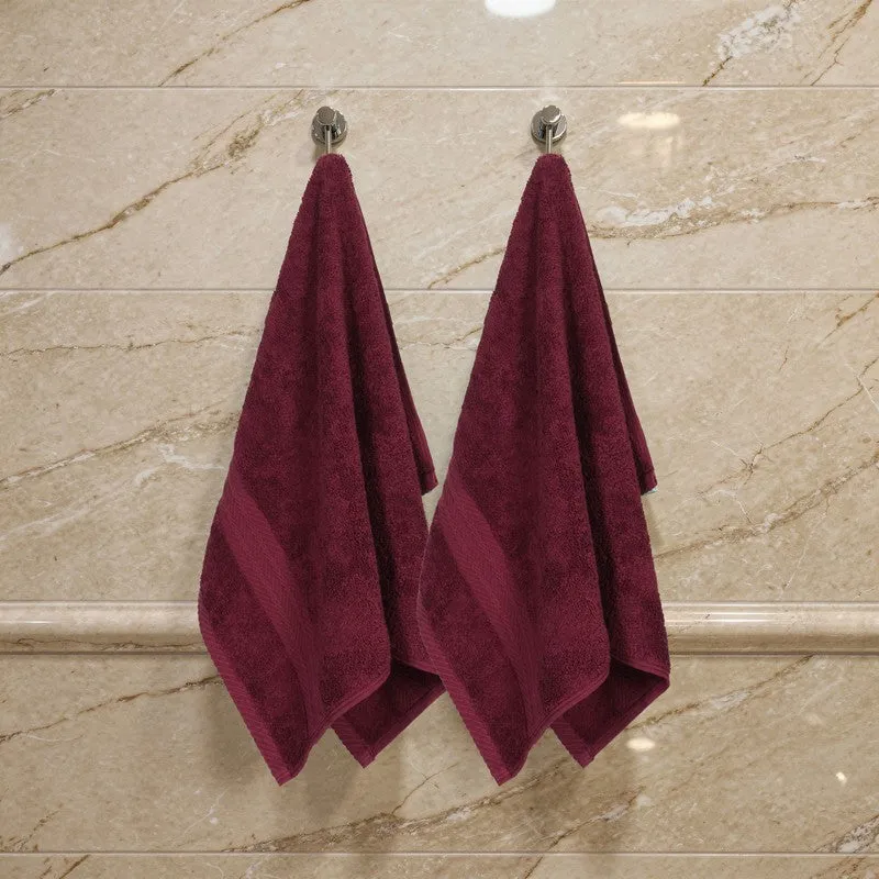 PlushAura Cotton Hand Towel (Maroon) - Set Of Two media 3