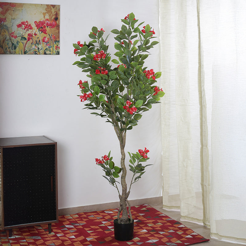 Roselia Artificial Plant With Black Plastic Pot (5.91 ft) - Pink & Green image 3