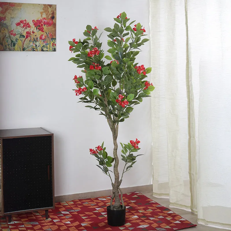 Roselia Artificial Plant With Black Plastic Pot (5.91 ft) - Pink & Green media 3