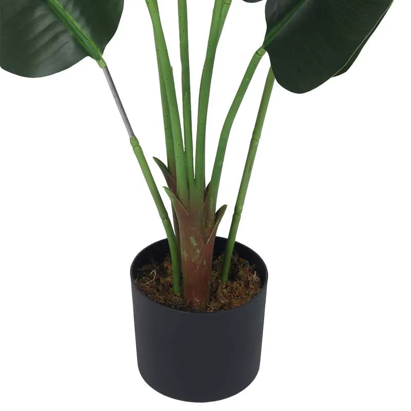 Faux Lush Bird of Paradise Plant With Black Plastic Pot (Dark Green) - 4 Feet - 6