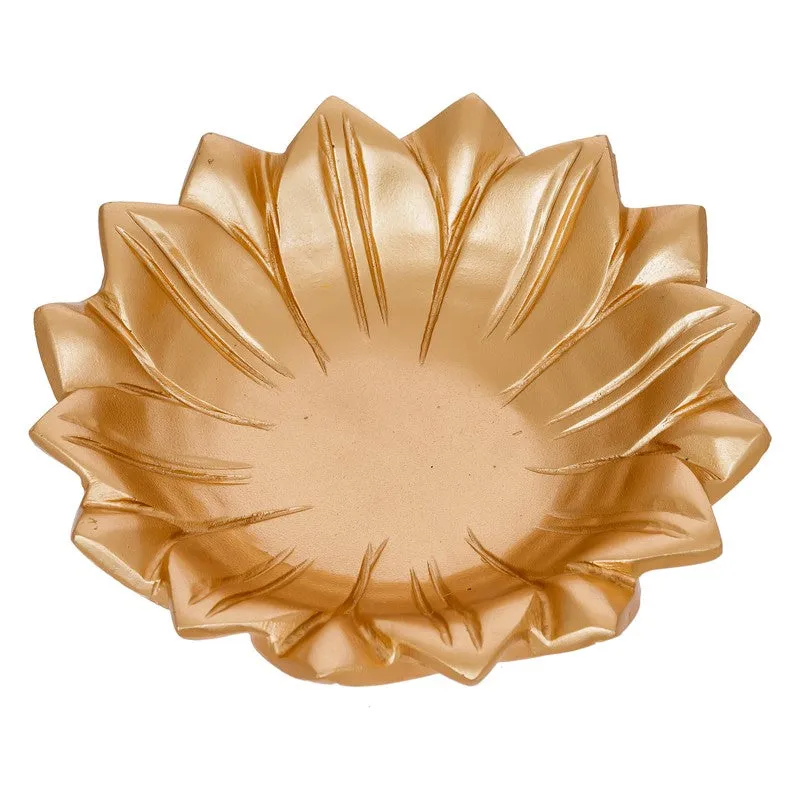 Antique Gold Lotus Resin Urli media 9