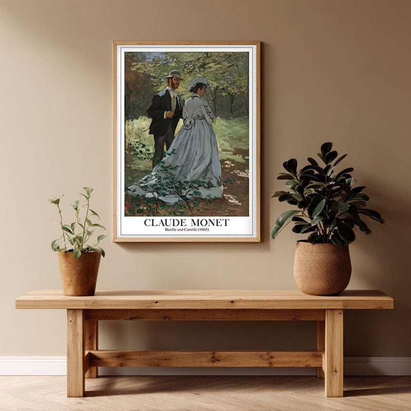 Bazille and Camille, 1865 - Claude Monet Archival Canvas Wall Art - Natural Brown Frame