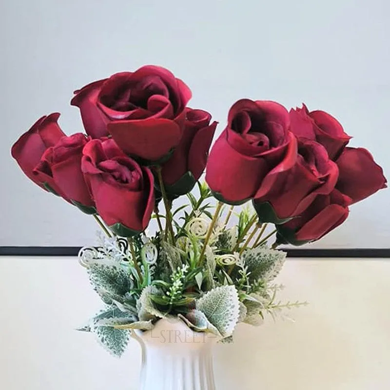 Rosebush Silk Artificial Flower - Red & Green media 8