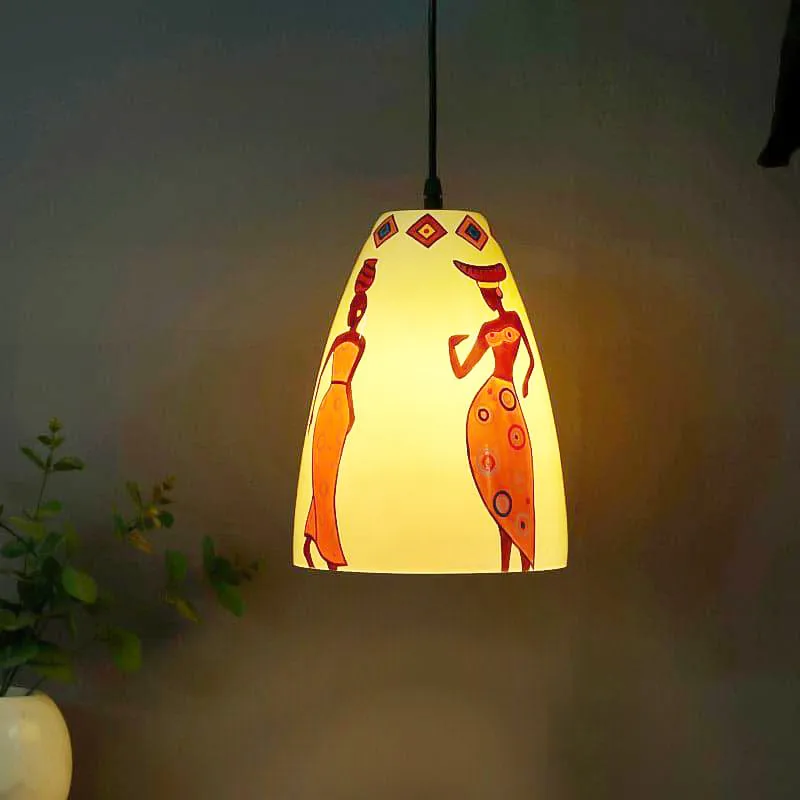Tribal Tune Hand Painted Glass Ceiling Lamp media 1