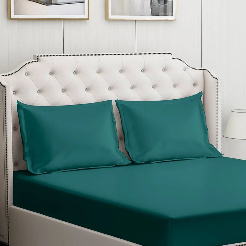 Moonweave Solid Cotton Bedsheet (Emerald Green) - 400 TC media 5