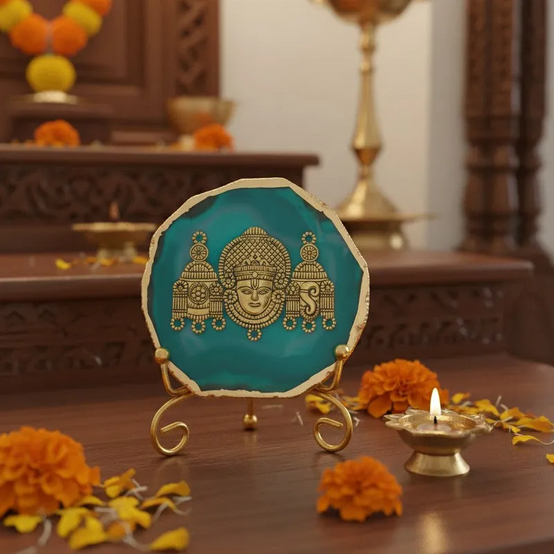 Mahalakshmi Agate Showpiece With Stand - Blue media 1