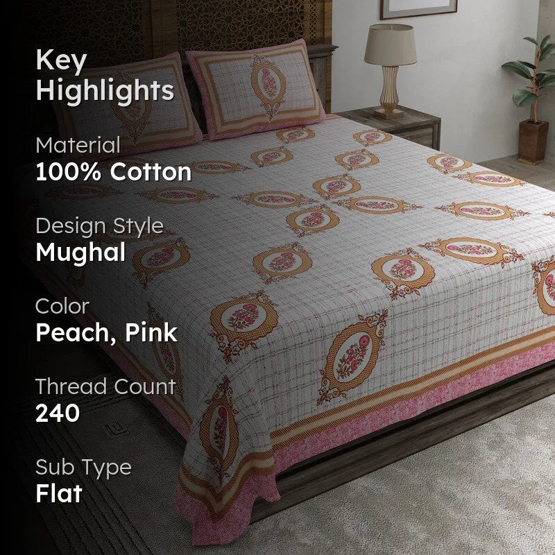 Royalza Cotton Bedsheet (Peach,Pink) - 240 TC media 2