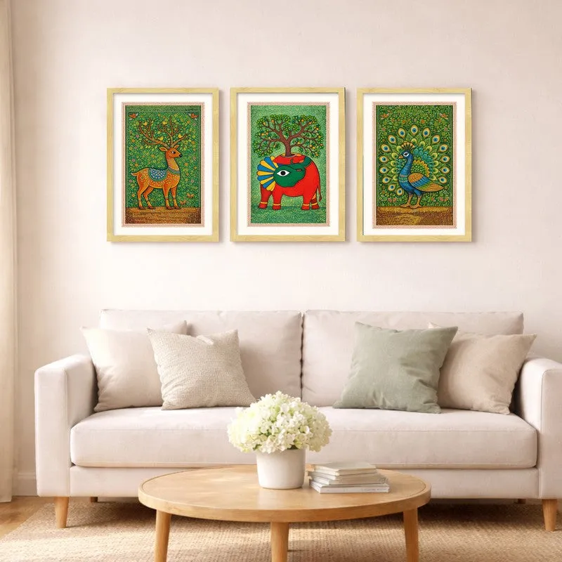 Nature Botanical Paper Wall Painting With Frame - Set Of Three media 4