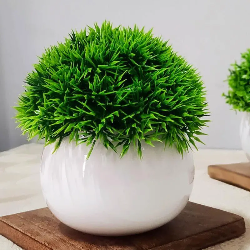 Faux Evergreen Bush In Metal Pot (13 cms) - Set Of Two media 3