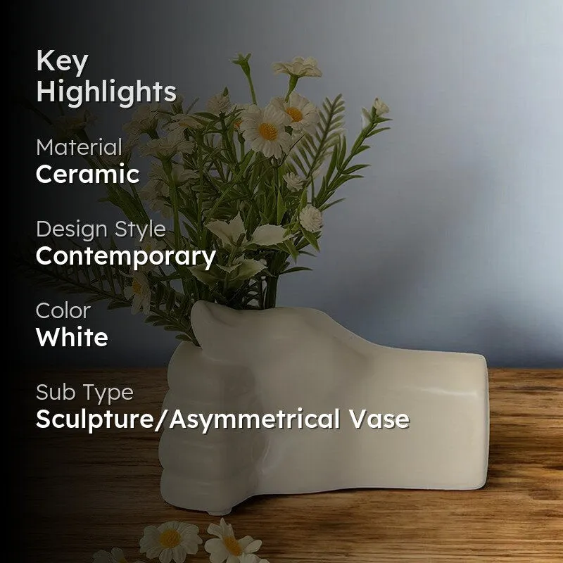 Hand Hewn Ceramic Vase - White media 2