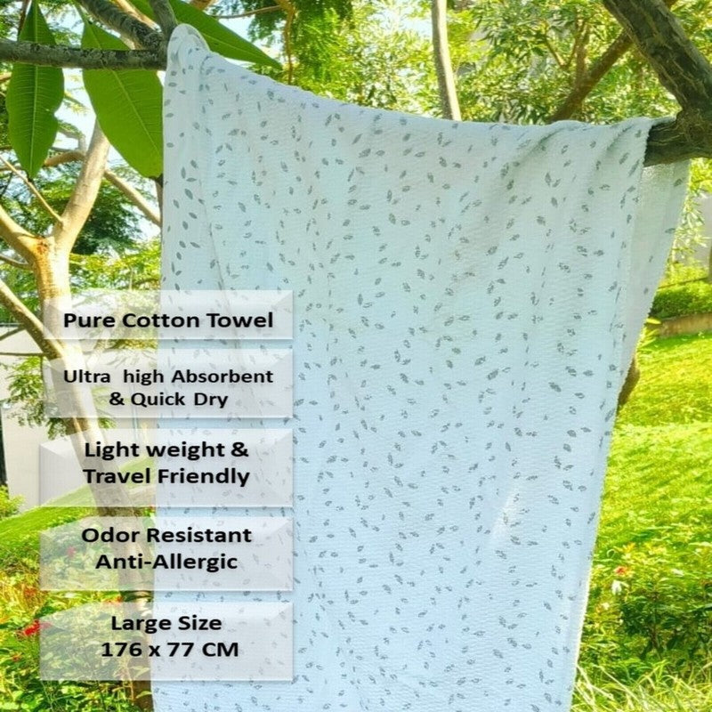 Skyloom Leaf Print Cotton Bath Towels - White media 6