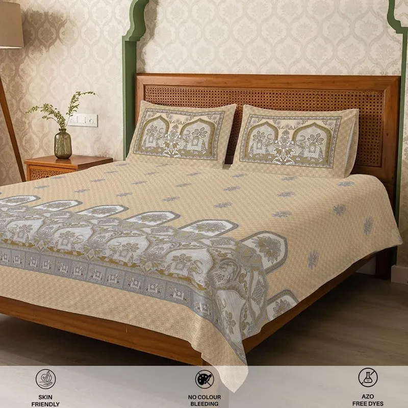 Urban Space Parampara Ethnic Fitted Cotton Bedsheet (Beige) - 300 TC media 5
