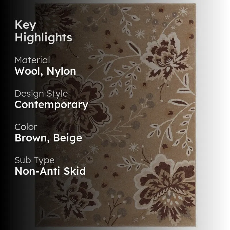 Haradrim Hand Tufted Floral Wool & Nylon Carpet - Brown media 2
