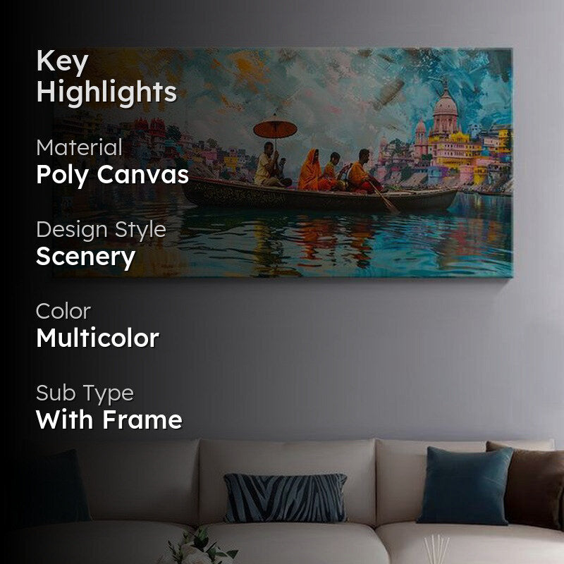 Dynamic Banaras Ghats Poly Canvas Wall Painting media 2