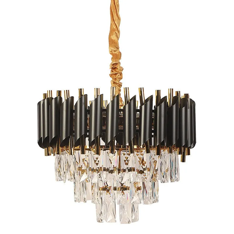 Glam Crystal Cascade Chandelier - Black & Gold media 5