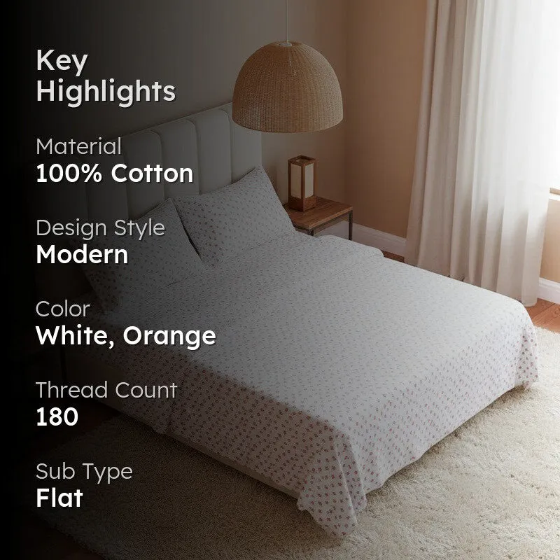 Serene Blooms Cotton Bedsheet (Orange) - 180 TC media 2