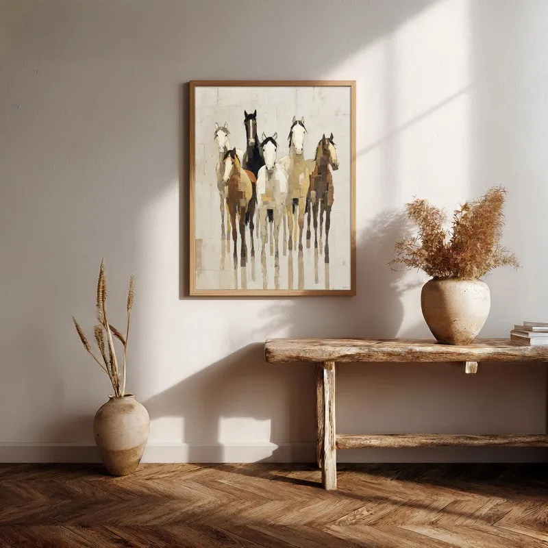 Flowing Horse Wall Painting With Brown Frame media 7