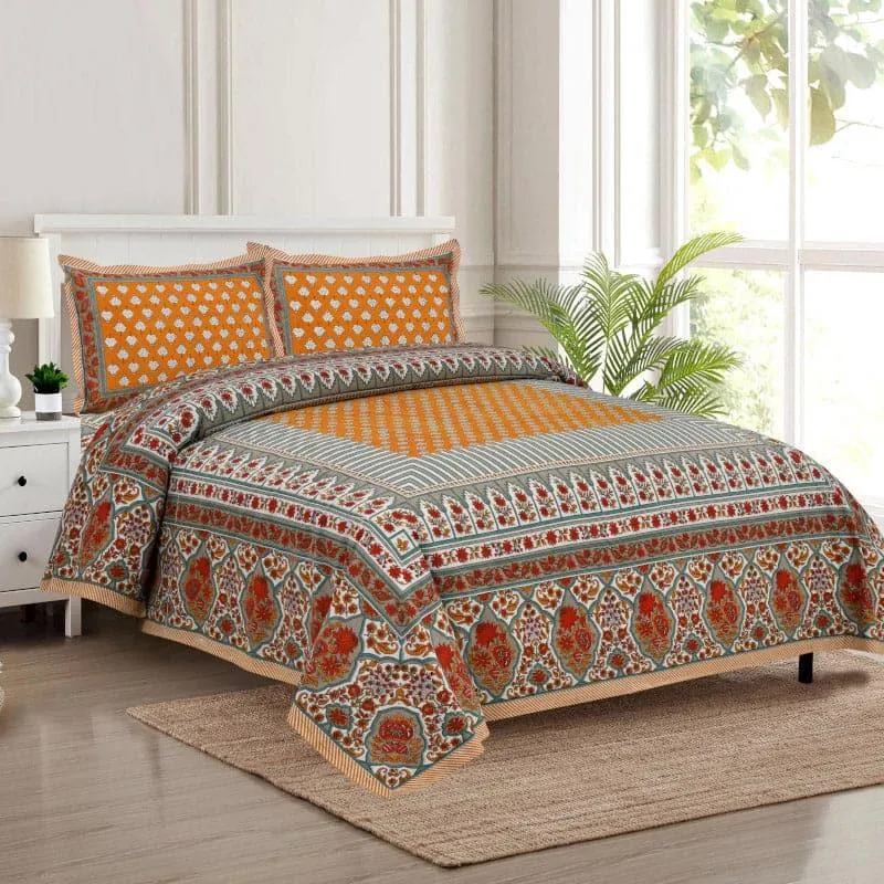 Trivona Regal Ethnic Cotton Bedsheet (Yellow) - 180 TC media 1