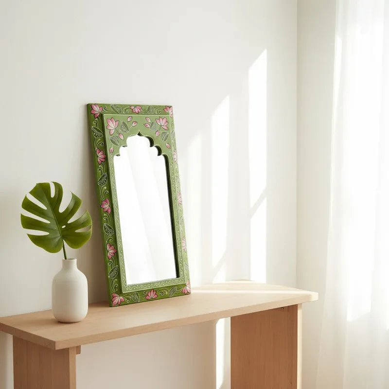Decorative Wooden Wall Mirror - Green media 3