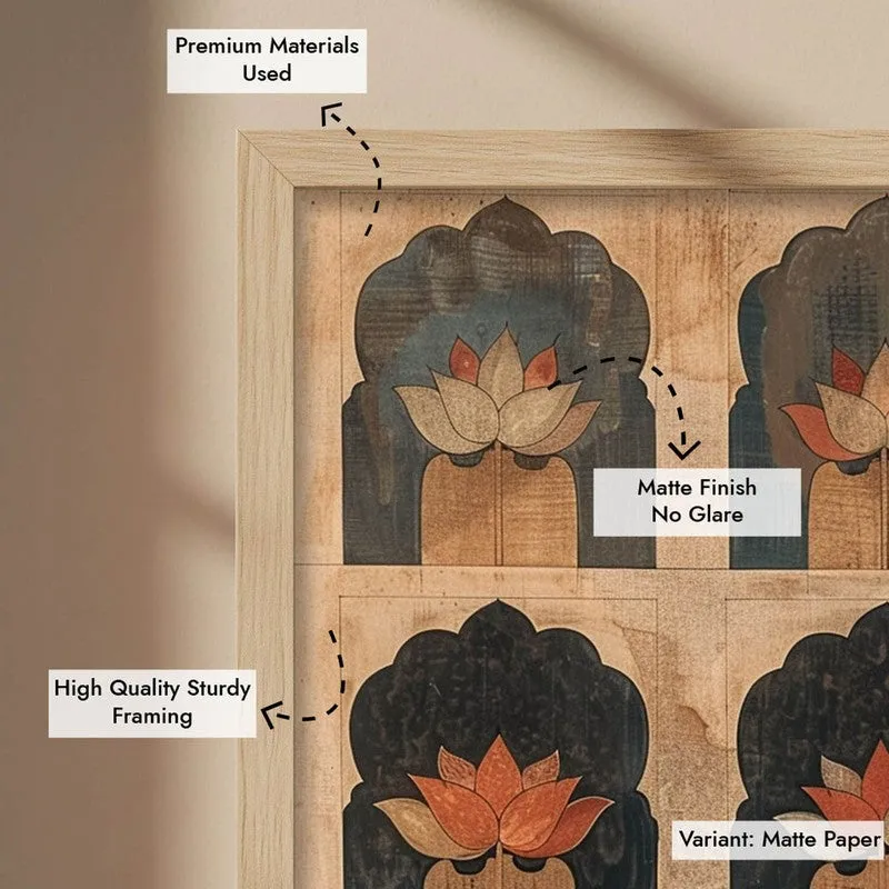 Heritage Lotus Arch Motif Canvas Wall Painting With Brown Frame media 11