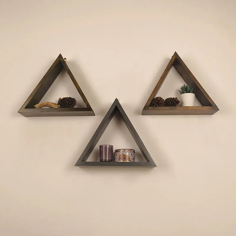 Noirwood III Triangular Set of 3 Wooden Wall Shelves media 6