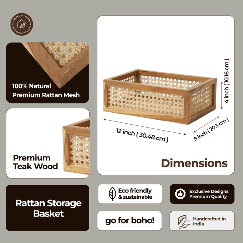 WickerSort Mesh Wood Storage Basket - Beige & Brown media 7