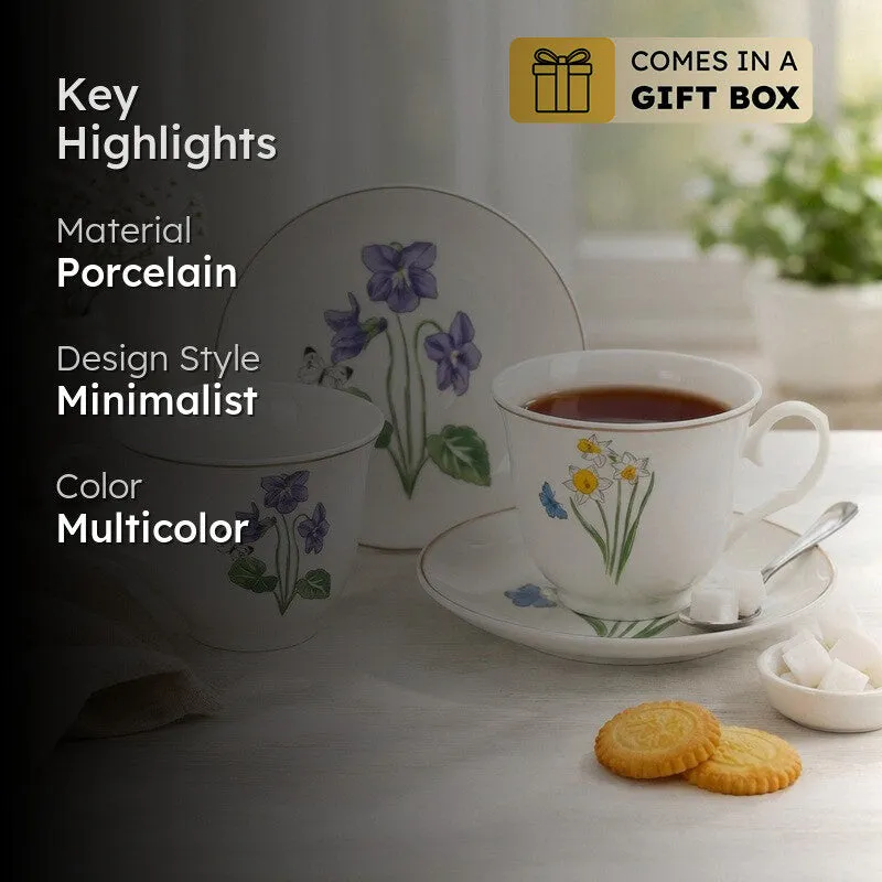 Petaluxe 24k Gold Brushed Porcelain Tea Cup (300 mL Each) -  Twelve Piece Set media 2