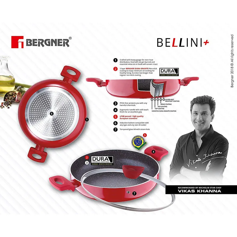 Bergner Bellini Plus Non Stick Kadhai With Lid (Red) - 5200 mL media 5