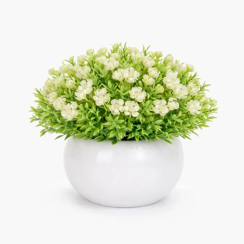 Velvique Artificial Rose Flower Plant With Pot (White) - 14CM media 3