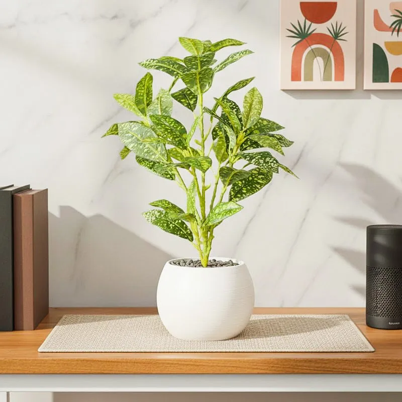 Artificial Croton Leaf Plant With Black Fiber Pot (Yellow) - 1.3 Feet media 1