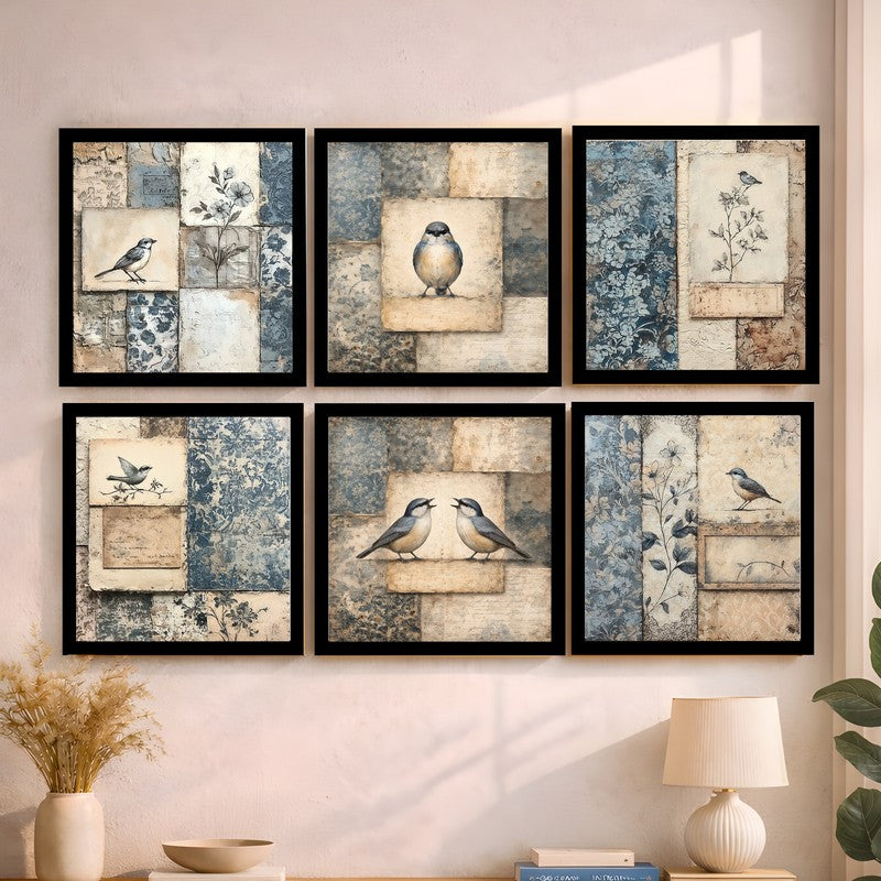 Weathered Nest Paper Wall Painting With Frame - Set Of Six media 4