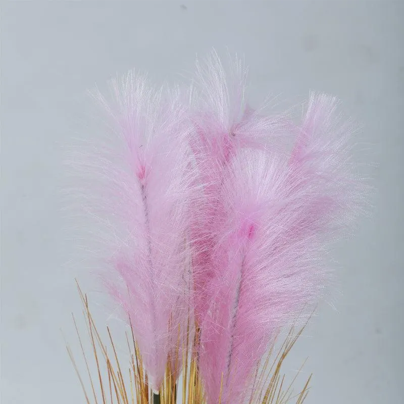 Faux Baby Pink Grass With Black Plastic Pot - 2.95 ft media 4