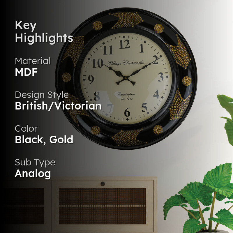 Onyx & Gold Hand-Painted Wood Wall Clock media 2