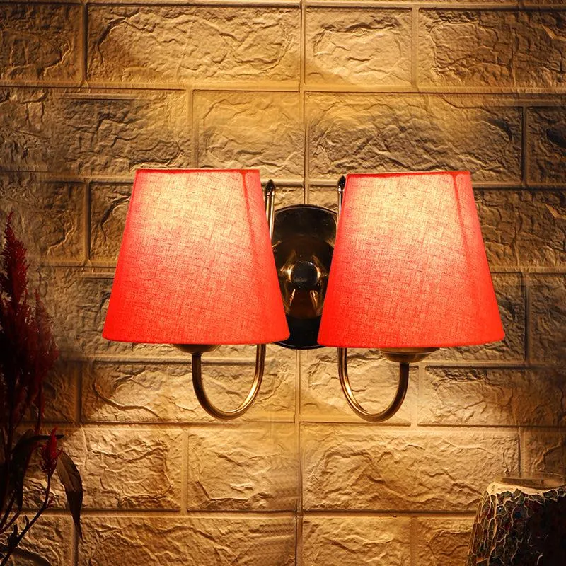 Veda Duo Conical Fabric & Metal Wall Lamp - Orange media 1