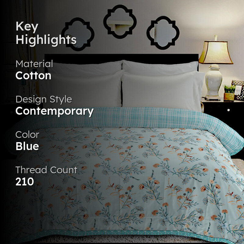 Phiranga Floral Cotton Dohar (Blue) - 210 TC media 2