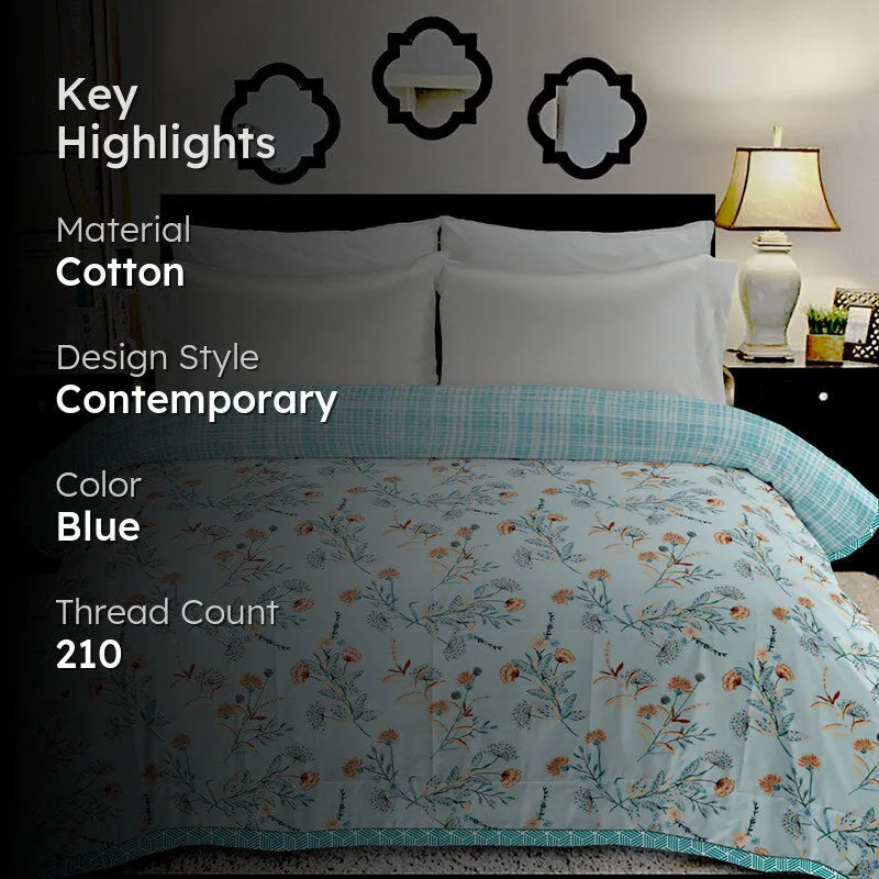 Phiranga Floral Cotton Dohar (Blue) - 210 TC media 2