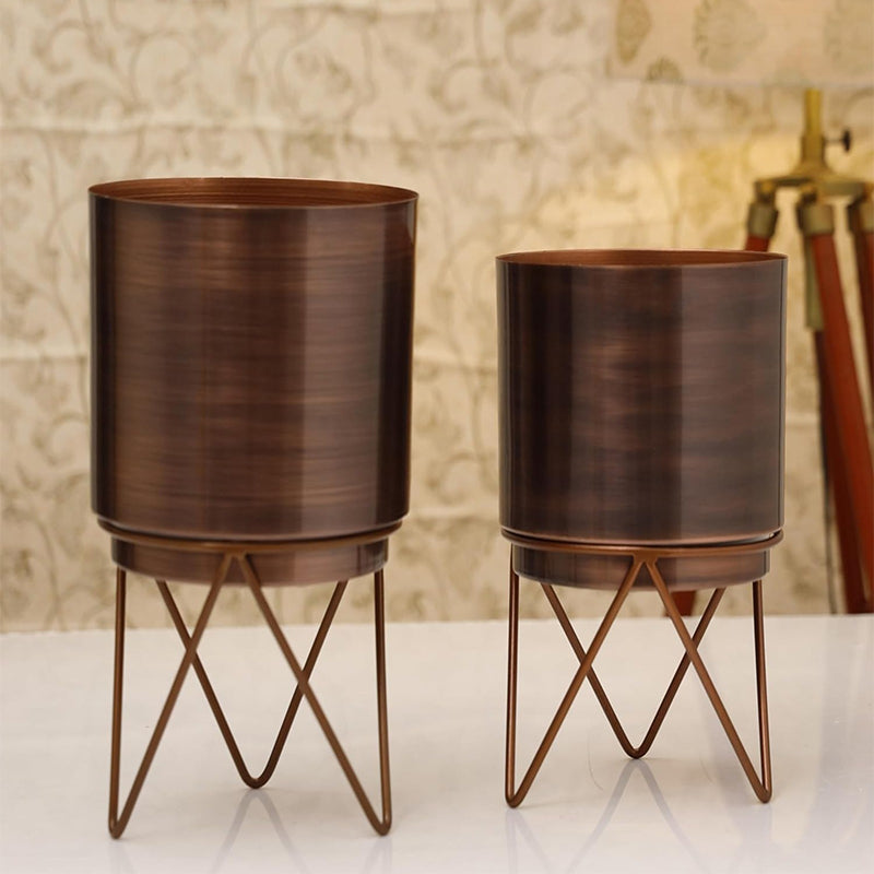 Mido Antique Planter With Stand (Bronze) - Set Of Two media 2