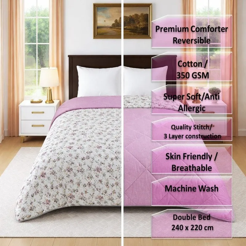 Fleuris Cotton Comforters (White,Pink) - 350 GSM media 8