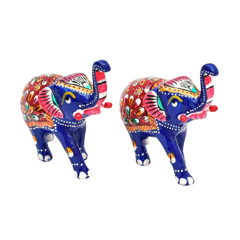 Hathi Hues Painted Metal Showpiece - Set Of Two media 5