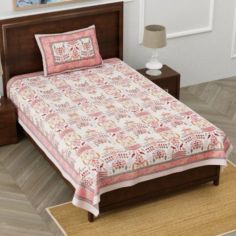 Evie Printed Cotton Bedsheet (Pink) - 180 TC media 1