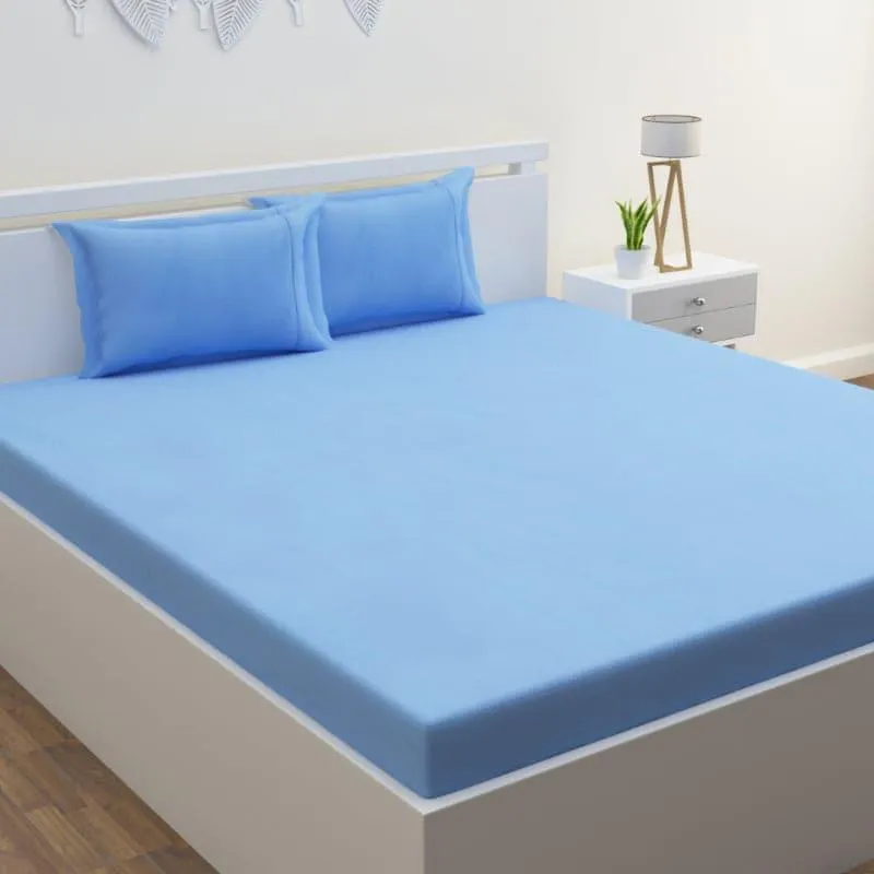 Yana Solid Cotton Bedsheet (Light Blue) - 300 TC media 1