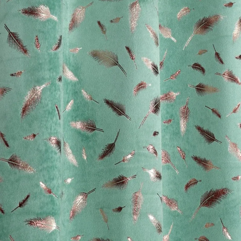 Shimmer Veil Printed Velvet Curtain - Sea Green,Gold media 5