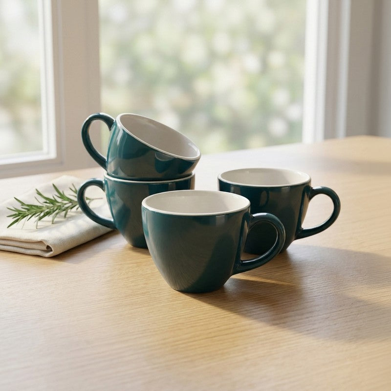 Ceramic Tea Cup (Deep Green/180 mL) - Set of Four