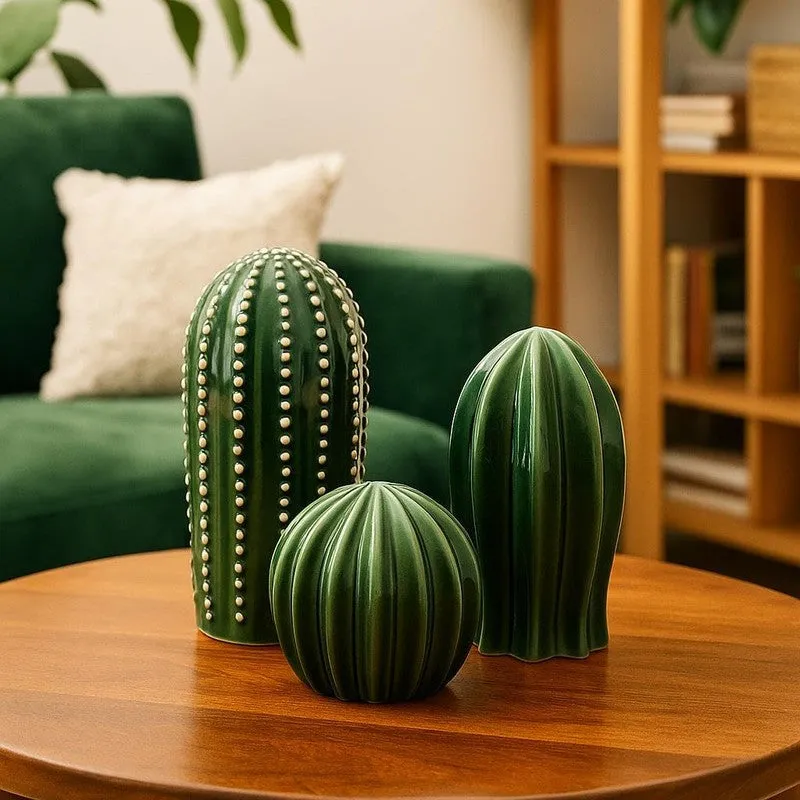 Textured Cactus Ceramic Decorative Accent - Set of Three media 5