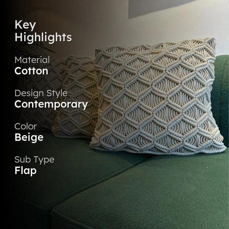 Loom & Light Macrame Textured Cotton Cushion Cover - Set Of Three media 2