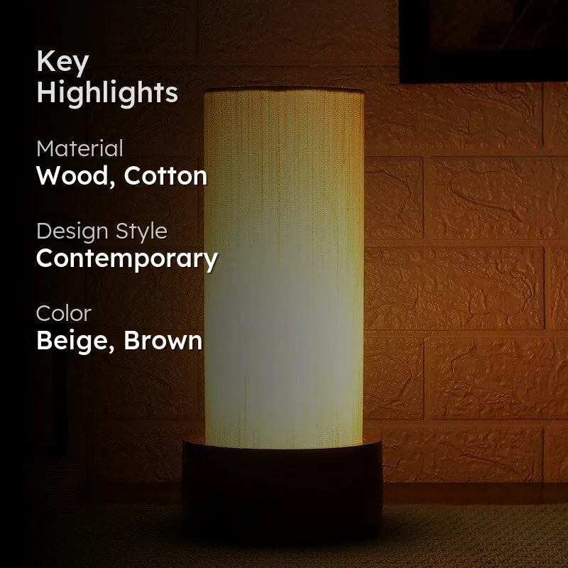 Divanae Cotton Table Lamp With Wooden Base - Beige media 2