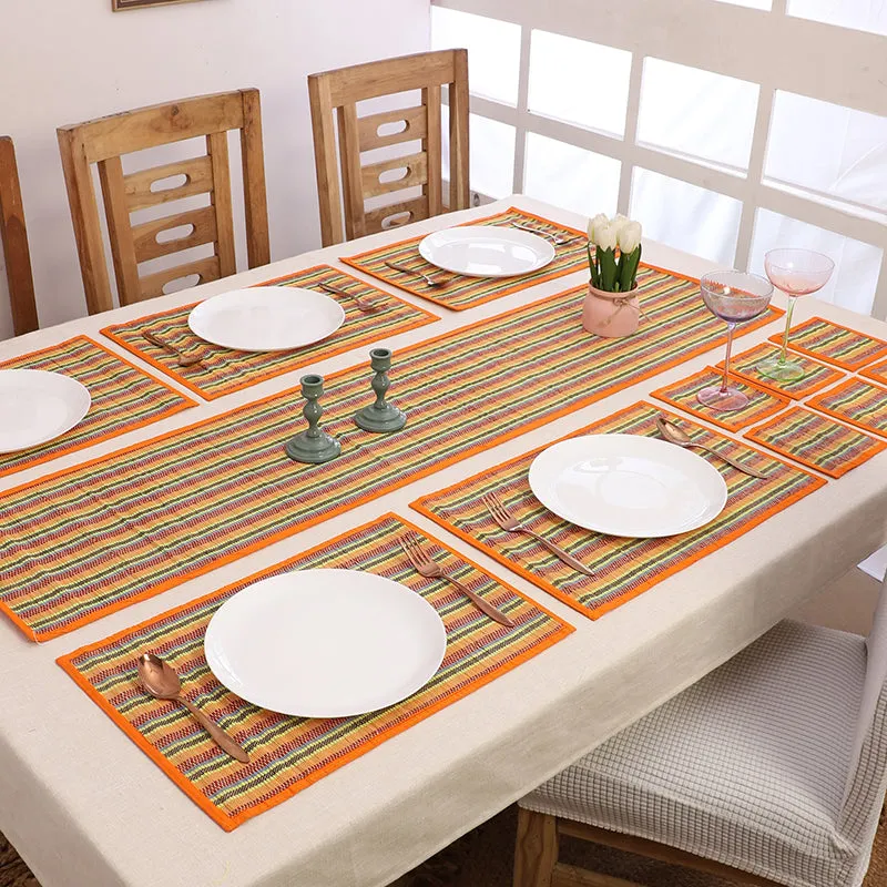 Chequered Zen Bamboo Kitchen Linen Set (Orange) - Thirteen Piece Set media 1