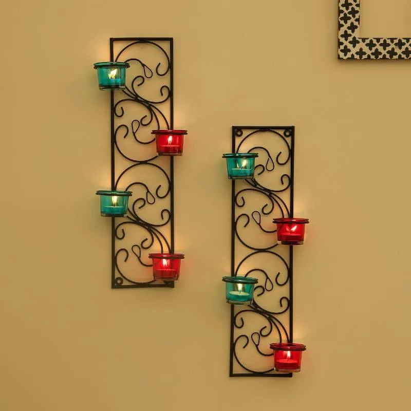Twisted Luminaire Candle Holder (Turquoise & Red) - Set Of Two media 1