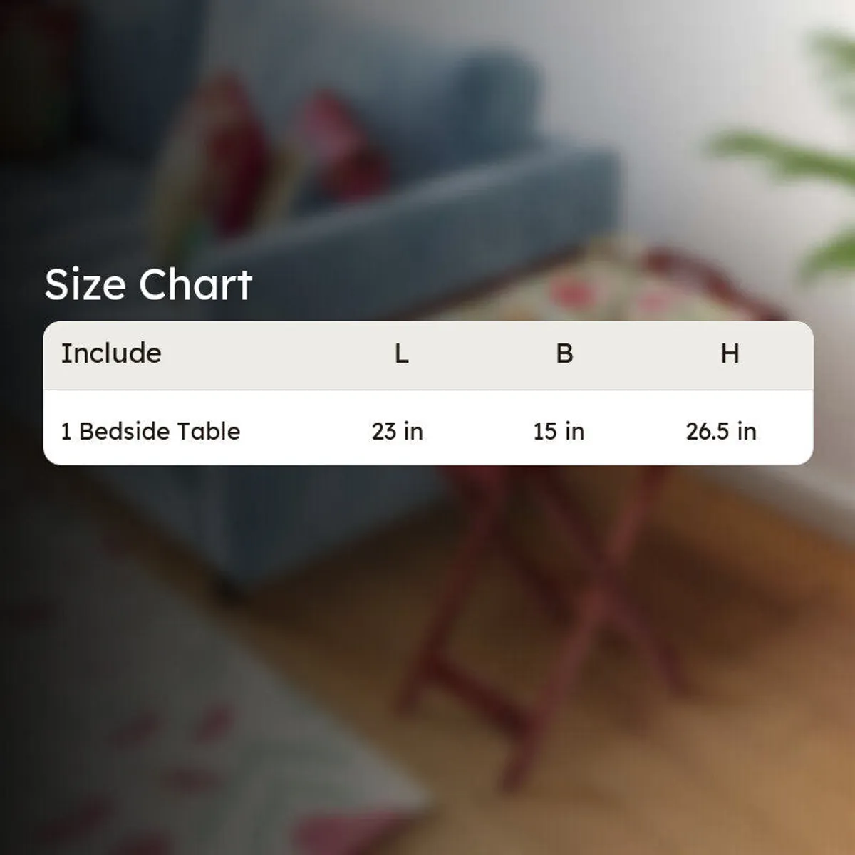 Size chart image for the bedside table