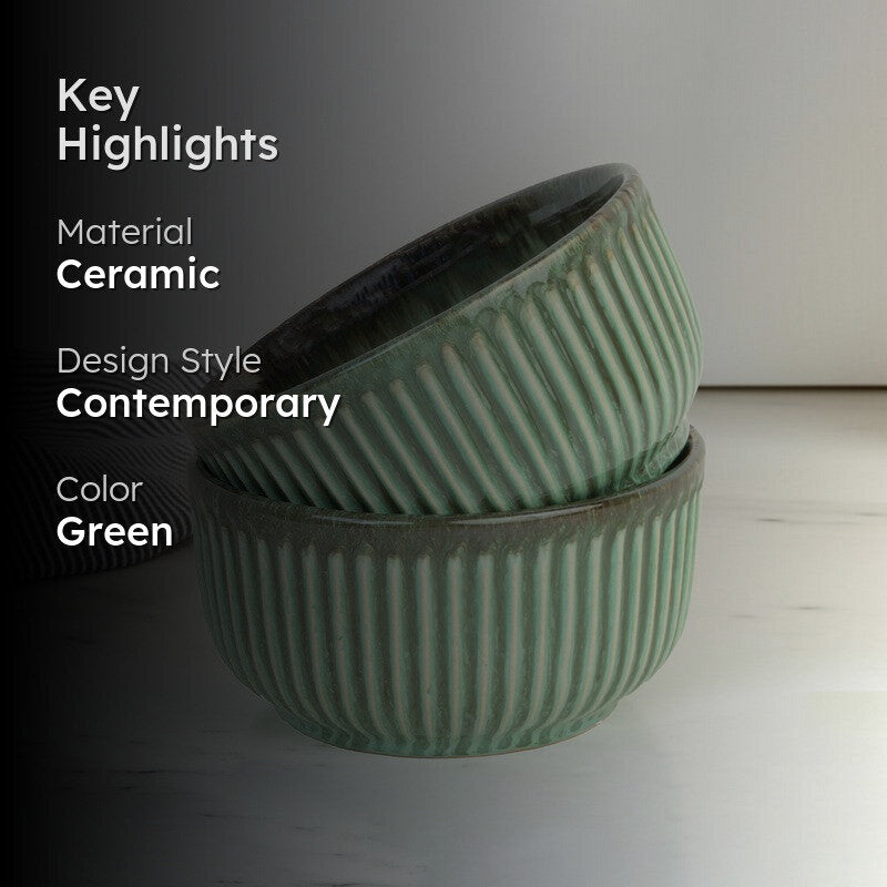 Mintora Green Ceramic Serving Bowls - Set Of Two media 2